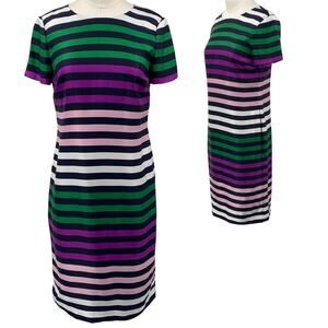 Brooks Brothers Silk Dress Striped Short Sleeve Sheath Mini Navy Multi Womens 0